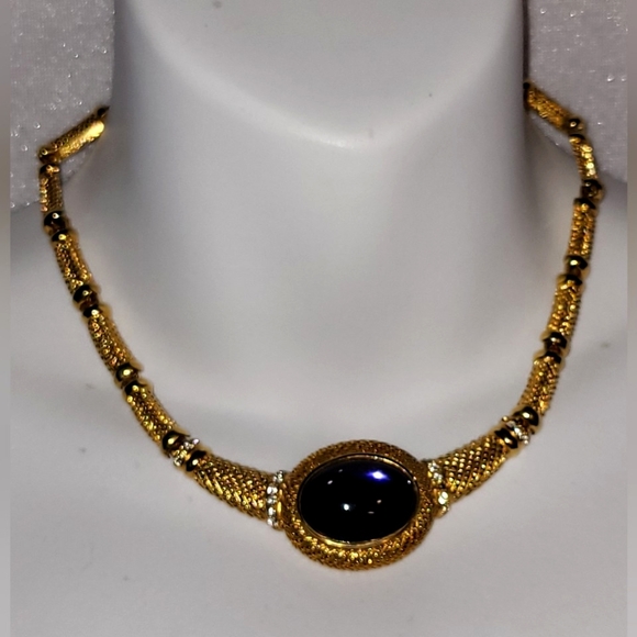 Carolina Herrera Jewelry - Vintage Carolina Herrera Signed Byzantine Gold Tone Center Purple Choker